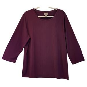 Chico's Womens 3 L/16 Dark Plum 3/4 sleeves Casual Blouse